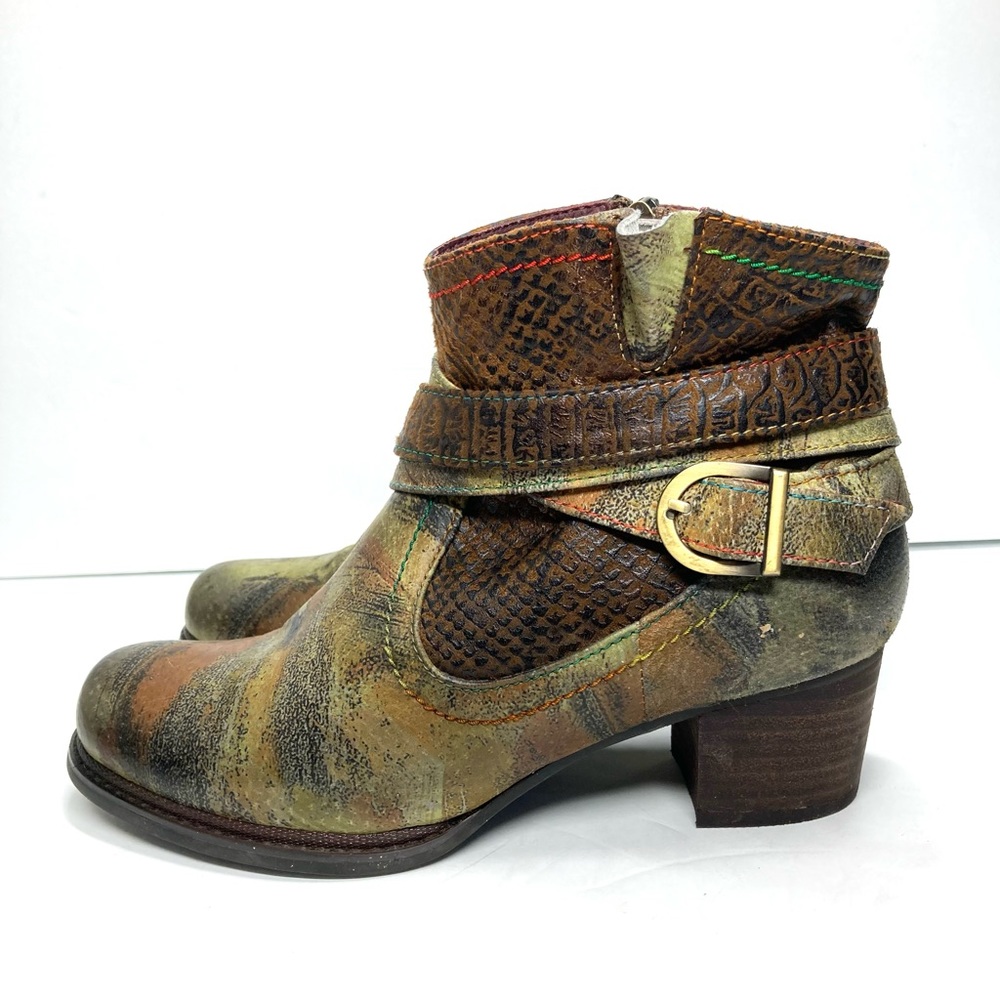 Women’s Distressed Brown Leather Ankle Boots with Buckle